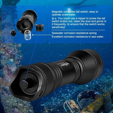Ліхтар під водою ORCATORCH D550 з магнітним вимикачем, водонепроникний IP68, для дайвінгу, риболовлі та підводної техніки