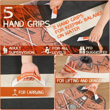 Надувний SUP Борд UPWELL Premium Stand Up Paddling Board з комплектом: сидіння, кріплення для камери, весло та аксесуари. Макс. вага 204 кг (2 особи), розмір 350x89x15 см, Jurassic