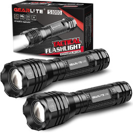 LED ліхтарик GEARLITE 4000 Lumen, 2 шт., водонепроникний, з зумом, для кемпінгу, туризму, екстрених ситуацій