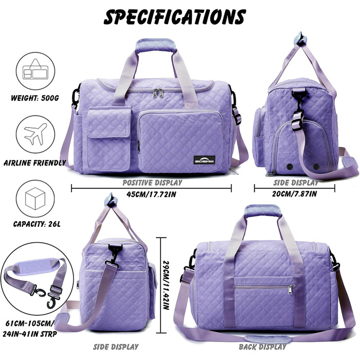 Спортивна сумка для жінок та чоловіків з відділенням для взуття та вологих речей, водонепроникна сумка для подорожей, йоги, фітнесу та плавання, колір: фіолетовий