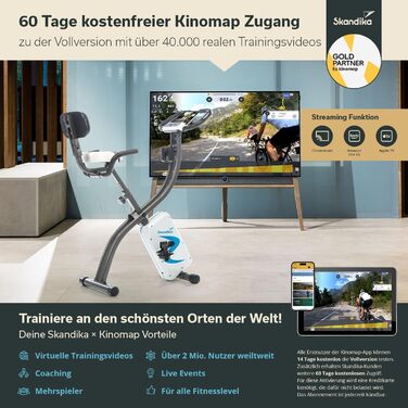 Складаний фітнес-велотренажер skandika Foldaway X-2000 з Bluetooth, тримачем для планшета, спинкою, багатофункціональним комп'ютером, сенсорами пульсу та 16-рівневим комп'ютерним опором