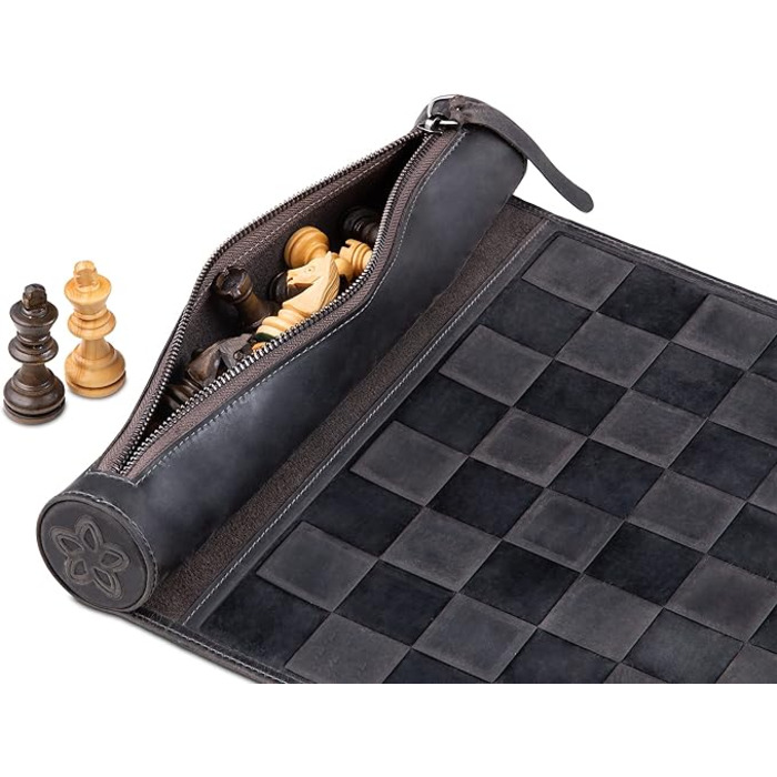 Дорожні шахи Melia Games із натуральної шкіри з дерев'яними фігурами, вінтаж, компактні, ручна робота, з дефектом зовнішнього вигляду (Tobacco)