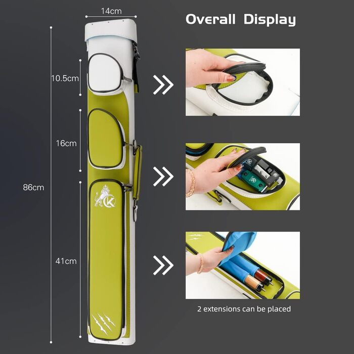 Чохол для більярдних куль KONLLEN 6-лунковий ручної роботи, 2 кийки, 4 аксесуари, 6 кольорів, трав'яно-зелений