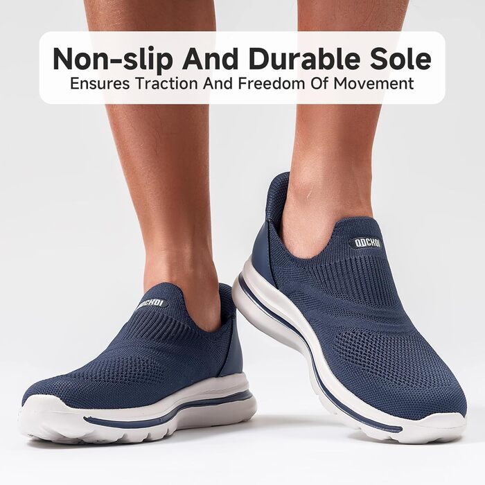 Чоловічі кросівки Slip-On без шнурівків для занять спортом та бігу. Легкі, дихаючі, темно-сині, 43 EU