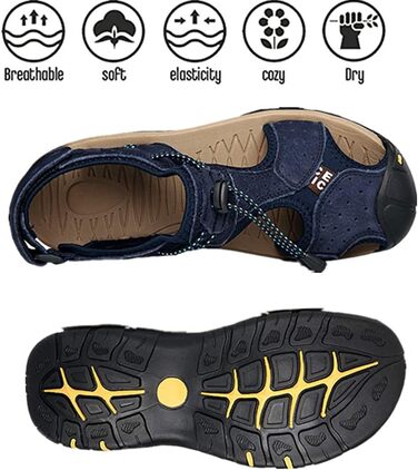 Чоловічі сандалі Asifn для туризму, шкіра, водонепроникні, закритий носок, сині (43/44 EU)