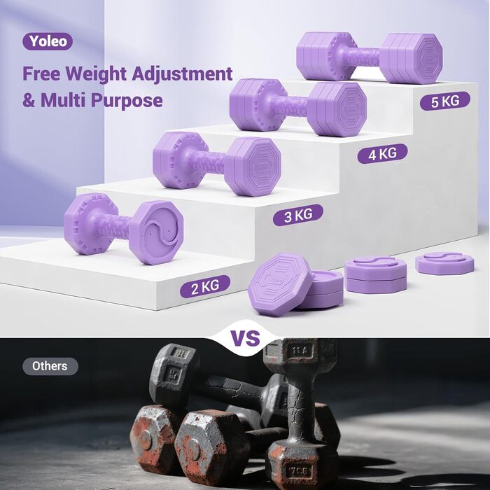 Дірекс стійка для штанги з 3/5 рівнями, для гантелей, гир, штанги, до 500 кг, регульована (з набором гантелей 10 кг, фіолетовий)