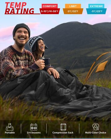 Сплячий мішок Outdoor Sportneer для 2 осіб: двомісний спальний мішок для кемпінгу, 3 сезони, 220x150 см, 2.75 кг, з 2 подушками, для дорослих, чорний (без фланелевої підкладки)