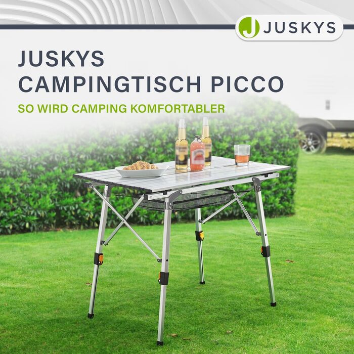 Стіл для кемпінгу Juskys Picco - алюмінієвий, 90 x 52 см, легкий, складний, регульований по висоті - для кемпінгу, саду, відпочинку на природі