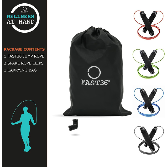 Стрибкове канат FAST36 для дорослих: професійний, регульований, з м'якими ручками та підшипниками. Ідеально для фітнесу, боксу та схуднення. Чорний.