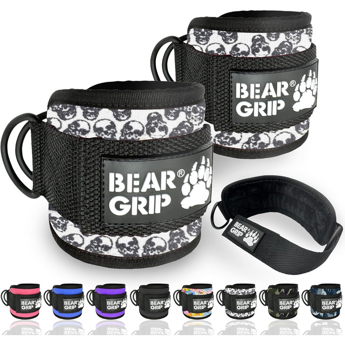 Петлі для ніг BEAR GRIP з неопрена з хутром, подвійне кільце з нержавіючої сталі, регульовані, для тренування пресу, сідниць і ніг, аква, пара