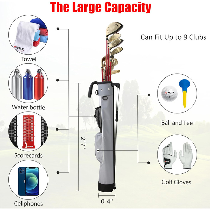 Сумка для гольфу PGM - Легка, зі стійкою та ременем - Міцна та зручна для тренувань та гри - Сумка для гольфу PGM Gun Bag 2.0 (GRAU)