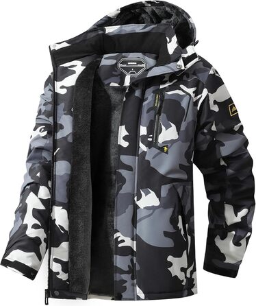 Чоловіча зимова куртка для катання на сноуборді та лижах, водонепроникна, з капюшоном, чорно-камуфляжна, розмір L