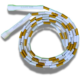 Стрибкове канат Elevate Rope Professionelles Perlen - 3м, регульований, якісні намистини, поліестер - для фрістайлу, кардіо, трюків, для всіх рівнів, внутрішнє/зовнішнє використання, білий/блакитний/золотий