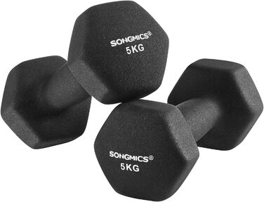 Гантелі SONGMICS, набір 4 шт, 2×4 кг і 2×5 кг, для силових тренувань вдома, в офісі чи спортзалі, чорні та зелені