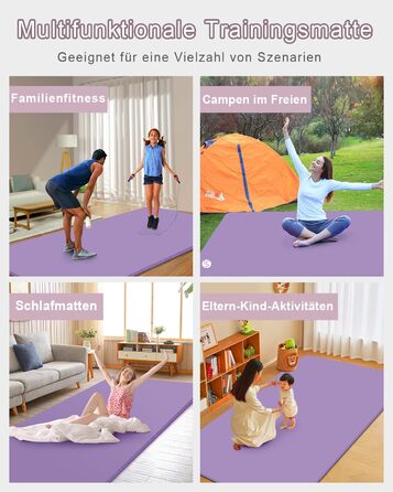 Йогамат XXL 200x130 см: фітнес-мат для занять йогою, фітнесом, спортом та активностями з дітьми. Товщина 20/15/10 мм. Зелений/світло-ліловий колір.