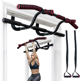 Кімнатний турнік COSTWAY для дверного прорізу без свердління, турнік для підтягувань з гімнастичною стінкою та тросом, дип-бар до 150 кг, турнік для силових тренувань вдома, чорний