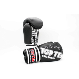 Боксерські рукавички TOP Ten SUPERFIGHT 3000, 14 унцій, шкіряні, чорні/білі, для кікбоксингу та боксу