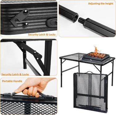 Складаний столик для кемпінгу Eaststorm 60x40 см з металевою сіткою, 2 рівня висоти, для відпочинку на природі, грилю та саду (чорно-сірий, 120x60 см)