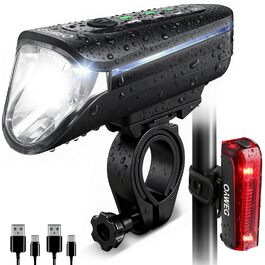 Набір переднього та заднього велоліхтаря з LED, StVZO, USB-C, водонепроникний, 100Lux + гальмівний індикатор, з батареєю