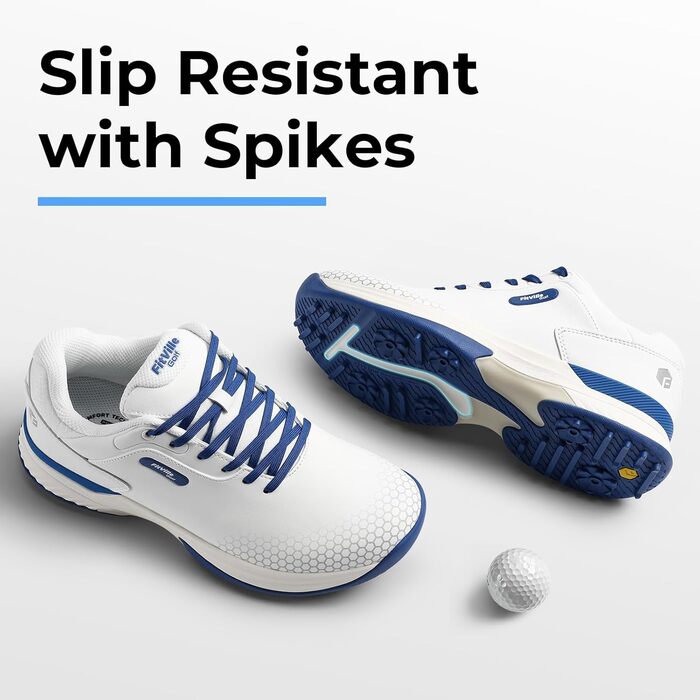 Гольф-взуття FitVille для чоловіків з широкою колодкою. Широкі гольф-туфлі з шнурівкою, дихаючі, для тренувань. Сірий, білий, розмір 40-49 (50 EU, білий, синій)