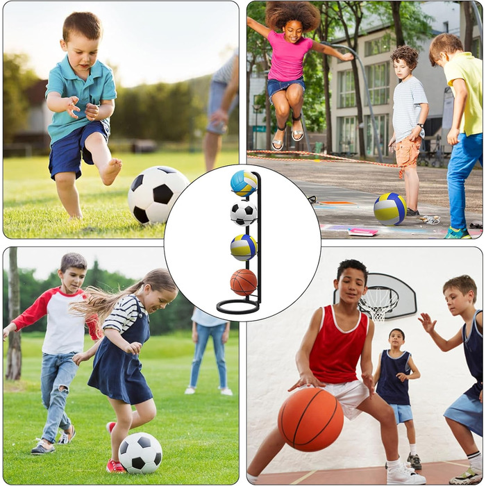 Стельовий органайзер для м'ячів на 4 яруси, з вуглецевої сталі, для футболу, волейболу, баскетболу, гараж, спортзал