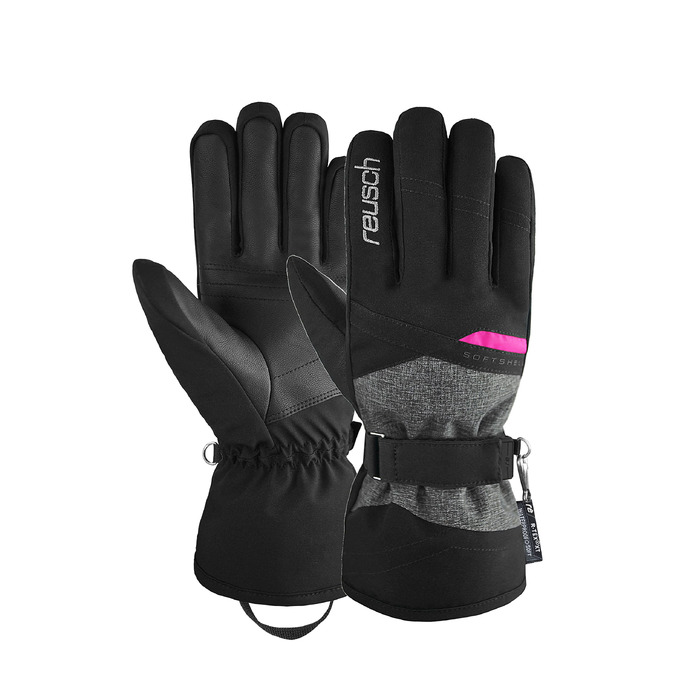 Жіночі гірськолижні рукавички Reusch Softshell, водонепроникні та теплі, чорно-сіро-рожеві, розмір 7