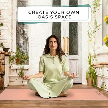 Протиковзкий килимок для йоги та фітнесу YOGATI з натурального каучуку, великий килимок для пілатесу та тренувань з розміткою та сумкою, коричневий