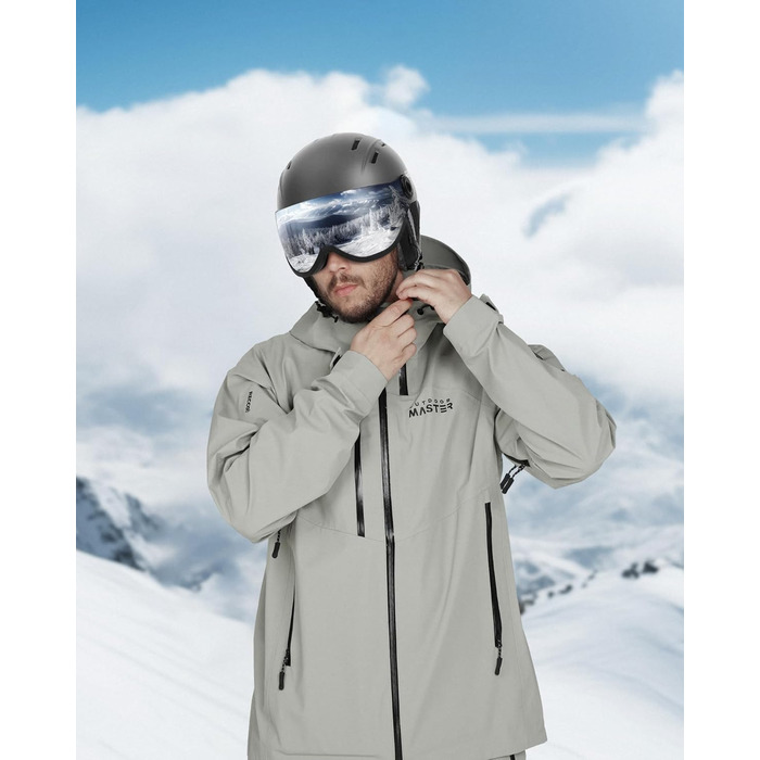 Шолом для сноубордингу та лиж OutdoorMaster з маскою, захисний EPS-піна, 14 вентиляційних отворів, сірий матовий, M