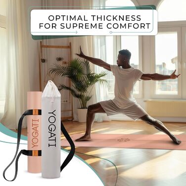 Протиковзкий килимок для йоги та фітнесу YOGATI з натурального каучуку, великий килимок для пілатесу та тренувань з розміткою та сумкою, коричневий