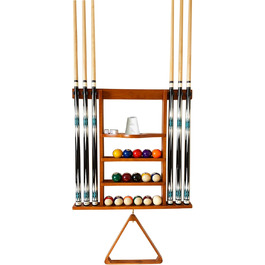 Підставка для бильярдної кулі та кия на стіну, 6 відділень, з масиву дуба, для аксесуарів до більярдного столу