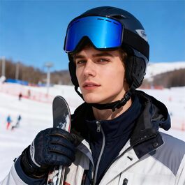 Скі-маска для чоловіків та жінок YH359, сноуборд маска для носіїв окулярів, OTG, захист від запотівання, UV-захист, антиковзаюча стрічка, повне REVO покриття (Чорний/Revo Blue-VLT 19%)