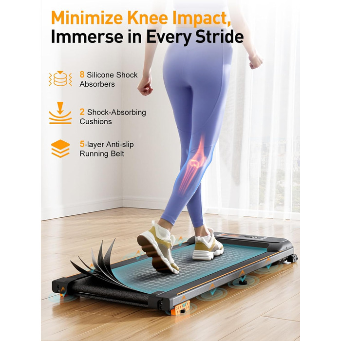 Walking Pad - біговий килимок для дому з нахилом, 2.5 PS, тихий двигун, компактний, 1-6 км/год, LCD, Bluetooth, пульт, керування через додаток, для дому та офісу