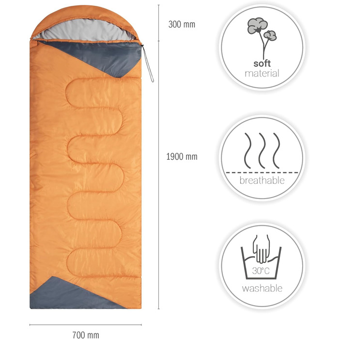 Спальний мішок Paco Home для дорослих та дітей: теплий, дихаючий, для кемпінгу та відпочинку на природі, 220x70x6 см, оранжевий