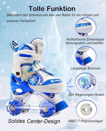 Дитячі ролики FWFX, регульовані, світлові, для залу та вулиці, розмір S (EU 28-31) / M (EU 32-36), блакитні