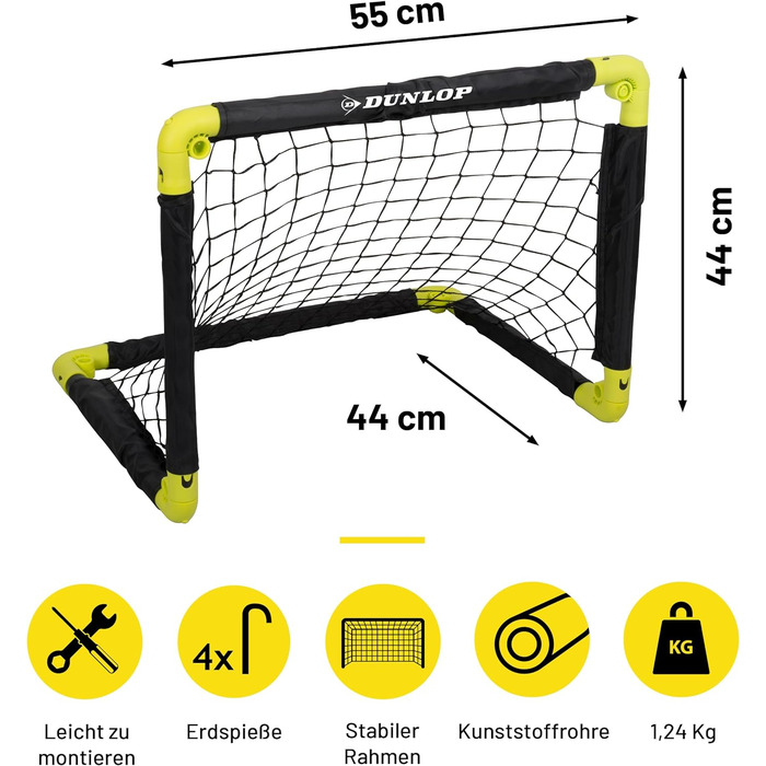 Складані футбольні ворота Dunlop для дітей, 2 шт, 50x44x44 см, чорні/жовті, для саду та кімнати, тренувальні аксесуари