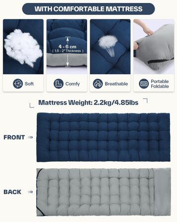 Розкладне ліжко Sportneer з матрацом: для кемпінгу, відпочинку на природі та дому (200x81x47 см, сірий)