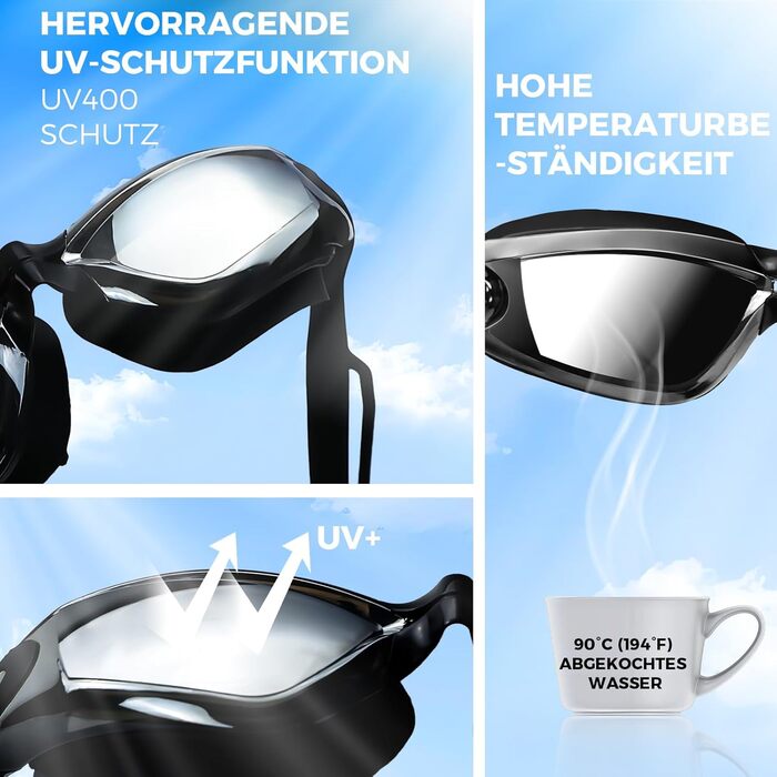 Окуляри плавальні Hersvin UV400 Anti-Fog для дорослих та дітей (діапазон діоптрій -8.0 до +5.5), чорні