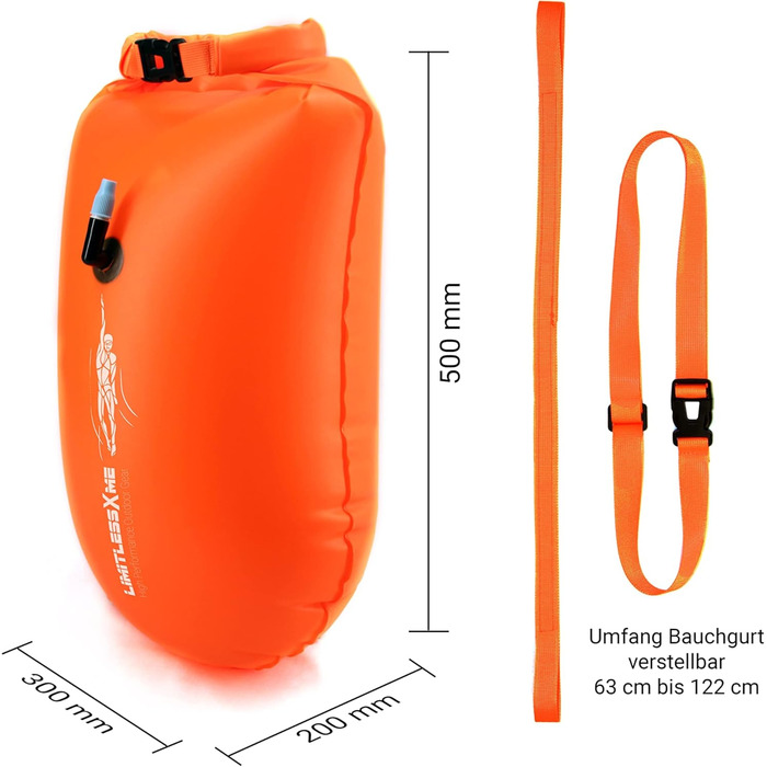 Гідродинамічна плавальна буя-сумка (Dry Bag) 28л, помаранчева — для безпечного плавання у відкритій воді та тріатлону, надувна