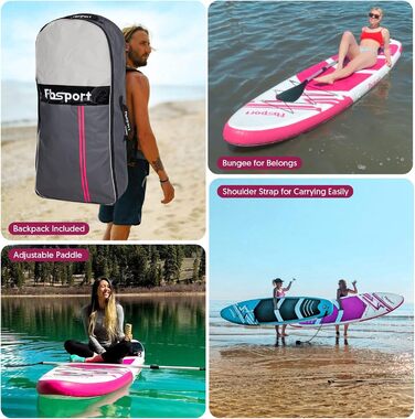 FBSPORT SUP дошка 11' Premium Stand Up Paddle Board для йоги з аксесуарами та сумкою | Широка стійка, контроль на хвилях, неслизька поверхня, страховка, весло та насос для молоді та дорослих (рожевий)