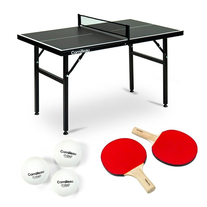 Стіл для пінг-понгу Cornilleau Mini – компактний, регульований, складний – 125 x 75 см – комплект з 2 ракетками та 3 м'ячами – ідеально для дітей та дорослих