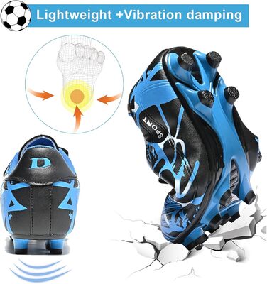 Дитячі футбольні бутси Unisex, дихаючі, для хлопчиків та дівчаток, легкі, антиковзаючі, 28-37 (31 EU), синьо-чорні