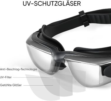 Окуляри для плавання чоловічі та жіночі Schwimmbrille, антифог, чорні