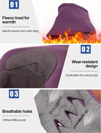 Велосипедні рукавички Inbike зимові MTB, 2 пальці, сенсорний екран, теплі, вітронепроникні, дихаючі, антиковзаючі, для катання на велосипеді, лижах, сноуборді, відпочинку IHC701 (фіолетовий, M)
