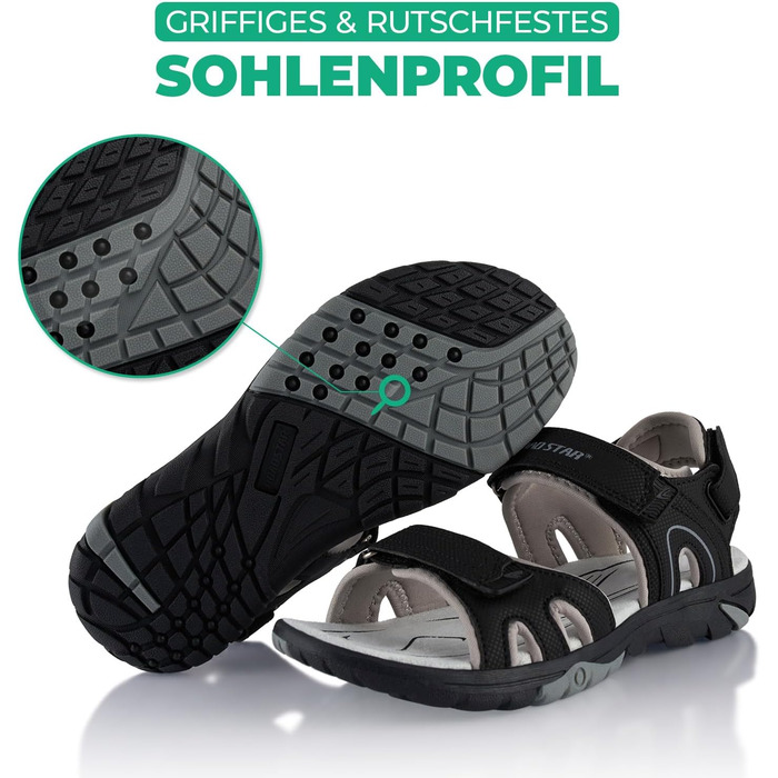 Сандалі трекінгові жіночі та чоловічі Fusskleidung літні легкі, з міцною підошвою, 43 EU, чорні