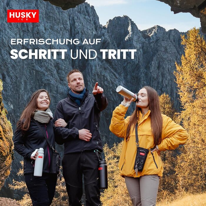 Термос HUSKY ICE 1.2 л із нержавіючої сталі, білий — пляшка для напоїв, подвійні стінки, термос, BPA-free, герметична, для спорту та активного відпочинку, з чохлом, підходить для миття в посудомийній машині