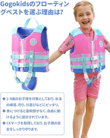 Дитяча жилетка для плавання Gogokids, рожево-блакитна, для хлопчиків 1-9 років