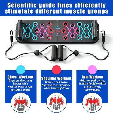 Преміум набір для віджимань 12-в-1 Push Up Board: інноваційна складана дошка для віджимань з регульованими ручками та 2 еластичними стрічками для тренувань вдома та нарощування м'язів