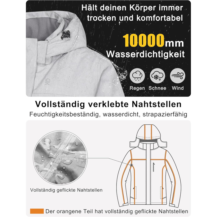 Водонепроникна куртка Little Donkey Andy для жінок, легка та дихаюча, для активного відпочинку та походів, Upgrade/Türki meliert (XXL, Upgrade/Hellgrau meliert)