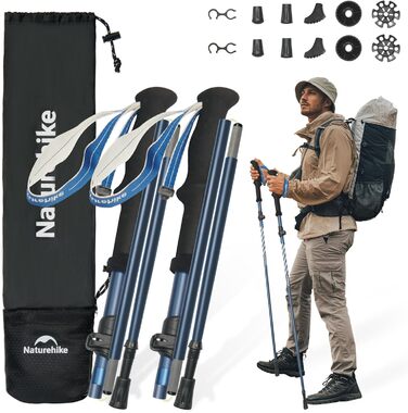 Трекінгові палиці Naturehike 7075 алюміній, ультралегкі, складані, 115-135 см, для жінок і чоловіків, для походів, кемпінгу, альпінізму