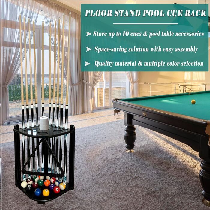 Стенд для кийків для більярдного столу Eck - 10 кийків, тримач крейди, з масивного дерева